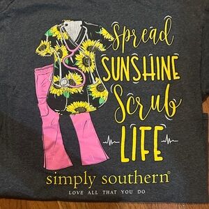 Simply Southern Kids Charcoal Tee with Sunflower and Scrub Design